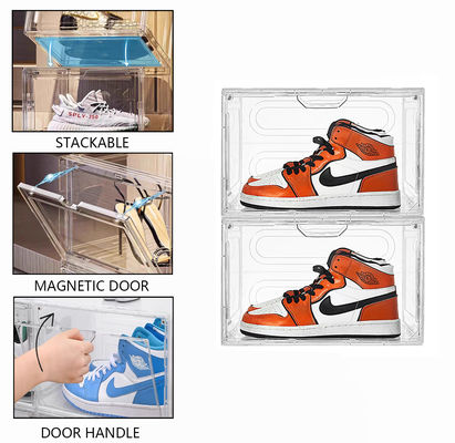 Custom Transparent Plastic Sneaker Stackable Shoe Storage Boxes Drop Front Acrylic Drawer Type Magnetic Clear Shoe Box