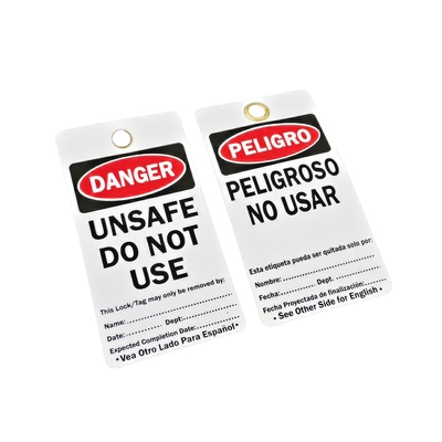 Etichetta di plastica in PVC personalizzata Blocco di sicurezza Tagout Danger Tags Entrambe le dimensioni Opzioni linguistiche Cancelletto porta