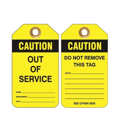 Tag di avvertimento Vinyl Tag giallo e nero Rollo doppio lato Logo stampato per segno di avvertimento di blocco
