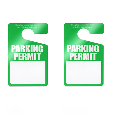 Permesso di parcheggio verde in PVC, etichetta da appendere, impermeabile, resistente per auto